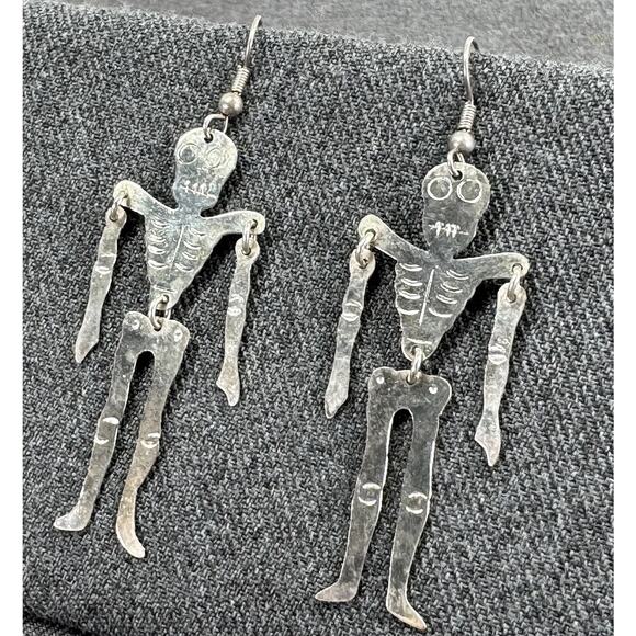 Vintage Silver Skeleton Earrings - Picture 1 of 5